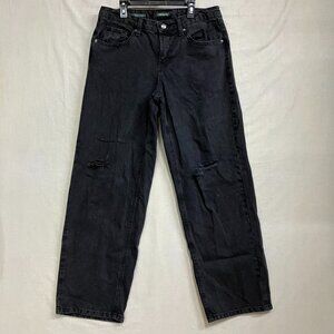 Wild Fable Women Size 6 Black Super-High Rise Knee Distressed Denim Baggy Jeans